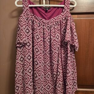 Lane Bryant Magenta and White Patterned Blouse